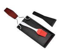 CANIGHT Set 3 Pezzi Piastra per Grigliare in Metallo Nero con Base Piatta e Manico in Legno, Padella Bbq Antiruggine per Bistecca e Cucina All'aperto