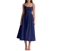 Canli4Y Abito midi da donna, elegante, con spalline floreali, maxi abito estivo, per feste, feste, spiaggia, vacanze, tutti i giorni, Blu mare, L