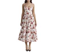 Canli4Y Abito midi da donna, elegante, con spalline floreali, maxi abito estivo, per feste, feste, spiaggia, vacanze, tutti i giorni, bianco, XL