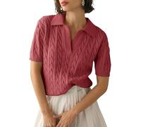 Canli4Y Maglietta da donna, slim fit, a maniche corte, con scollo a V, design strutturato, rosso chiaro, L