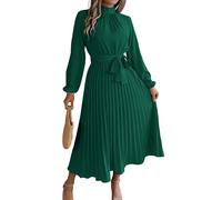 Canli4Y Maxi abito da donna, elegante, a maniche lunghe, per primavera, autunno, pieghettato, per il tempo libero, per feste, tutti i giorni, ufficio, verde, M