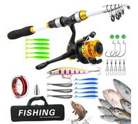 Canna da e mulinello Combo | Kit telescopico con borsa per il trasporto | Combo canna da | per acqua ghiaccio surf dock mare lago fiume stagno barca acqua salata