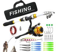 Canna da pesca e mulinello Combo - Set di attrezzi telescopici con borsa per il trasporto, combo canna da pesca - per acqua salata, acqua , ghiaccio, surf, bacino, mare, lago, fiume, stagno