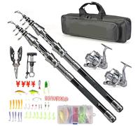 Canna da Pesca Fibra di Carbonio Kit canna da pesca telescopica combinata con mulinello pinze e attrezzo for afferrare le labbra dei pesci 1,5 m/,8 2,4 m per Pesca Mare Fiume