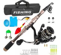 Canna da pesca in fibra di carbonio e mulinello per set combinato con rapporto di trasmissione 5,2 a 1 per pesca ultra leggera con esca dura in fiumi, laghi e mari, colore bronzo, lunghezza chiusa