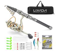 Canna da pesca Lixada telescopica e mulinello, kit completo, mulinello girevole, set di canna con 100 m di lenza, esche, ami, borsa per il trasporto, 150