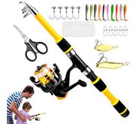 Canna da pesca per bambini - Combo di canna telescopico con mulinello, per campeggio, mare e acqua dolce, barca, kayak, lago, spiaggia, stagno, fiume, surfcasting, strascico