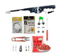 Canna da pesca portatile, pieghevole, in fibra di vetro, piccola, portatile, robusta, ergonomica, con esche da pesca per pescatori