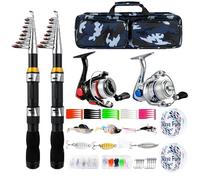 Canna da pesca telescopica con mulinello combinato, 2 pezzi da 2 m, pieghevole, con mulinello da pesca, accessori con borsa da pesca, kit per canna da pesca portatile per acqua salata, acqua dolce