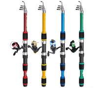 Canna da pesca telescopica con mulinello per canna da pesca combinata per gabbia della carpa e amo da pesca, realizzata in fibra di carbonio, leggera e portatile, con finitura mimetica (blu)