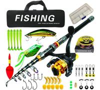 Canna da pesca telescopica con mulinello, set portatile ed equilibrato, canna da pesca e mulinello, per padri principianti adulti, acqua e salata