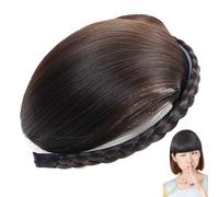 Canna di testa a testa singola fascia marrone scuro marrone scuro con frangetti realistici, clip per capelli istantanei per donne e ragazze