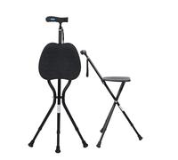 Canne con sedile, sedia pieghevole in canna con luce LED, sedia in lega di alluminio, sedile portatile, sgabello 2 in 1 regolabile in altezza per anziani