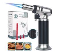 Cannello da Cucina, Regolabile e Ricaricabile, Bruciatore a Gas con Blocco di Sicurezza, Fiamma Ossidrica Portatile con 3 Ugelli, Accendino Torcia per Barbecue (Butano Non Incluso)