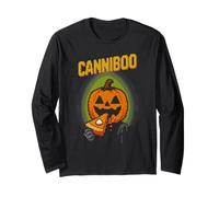 Canniboo Funny Pixel Art Jack O'Lantern Che Mangia Torta di Halloween Maglia a Manica