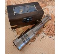 CANNOCCHIALE MINI in OTTONE + COFANETTO IN LEGNO IDEA REGALO VINTAGE ROYAL NAVY