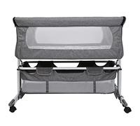 Cannoli Culla Cododo per Bambino, Altezza Regolabile, Lettino Cododo con Materasso Soffice e Zanzariera su 4 Ruote, per Bambini da 1 a 36 Mesi (92 * 58 * 70-90 cm (Bianco pastello))