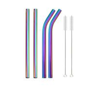 Cannucce Acciaio 4Pcs 12mm Reusable Metal Straws With 2 Brush Stainless Steel Set Bar Drinking Bent(Rainbow B)