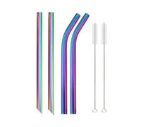 Cannucce Acciaio 4Pcs 12mm Reusable Metal Straws With 2 Brush Stainless Steel Set Bar Drinking Bent(Rainbow D)