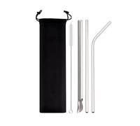 Cannucce Acciaio 5Pcs Reusable Drinking Straw Set Stainless Steel Straw Pearl Milkshake Bubble Tea Straw With Cleaner Brush(Silver)