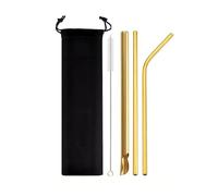 Cannucce Acciaio 5Pcs Reusable Drinking Straw Set Stainless Steel Straw Pearl Milkshake Bubble Tea Straw With Cleaner Brush(Gold)