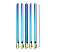 Cannucce Acciaio 6Pcs Stainless Steel Straw Reusable Pearl Milkshake Bubble Tea Straws With Brush Stirring Smoothie Spoon(Rainbow)