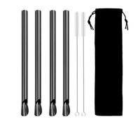 Cannucce Acciaio 7Pcs Reusable Straw Pearl Milkshake Stainless Steel Bubble Tea Straw With Brush Bag Set(Black 7Pcs)