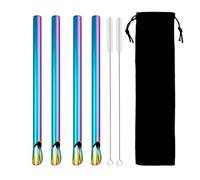 Cannucce Acciaio 7Pcs Reusable Straw Pearl Milkshake Stainless Steel Bubble Tea Straw With Brush Bag Set(Rainbow 7Pcs)