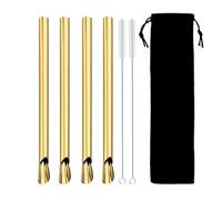 Cannucce Acciaio 7Pcs Reusable Straw Pearl Milkshake Stainless Steel Bubble Tea Straw With Brush Bag Set(Gold 7Pcs)