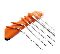 Cannucce Acciaio 7pcs Straw Stainless Steel Reusable Straws With Silicone Straw Tip,Tea Straws, Travel, Beach, Party Supplies(Orange)