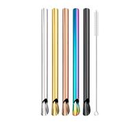 cannucce acciaio inossidabile 6Pcs Stainless Steel Straw Reusable Pearl Milkshake Bubble Tea Straws With Brush Stirring Smoothie Spoon(Mix)