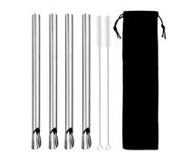 cannucce acciaio inossidabile 7Pcs Reusable Straw Pearl Milkshake Stainless Steel Bubble Tea Straw With Brush Bag Set(Silver 7Pcs)