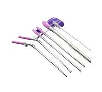 cannucce acciaio inossidabile 7pcs Straw Stainless Steel Reusable Straws With Silicone Straw Tip,Tea Straws, Travel, Beach, Party Supplies(Purple)