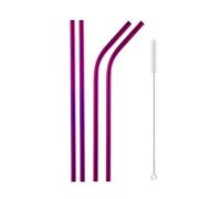 cannucce acciaio inossidabile Rainbow Color Reusable Metal Straws Set With Cleaner Brush Stainless Steel Drinking Straw Milk Bar Party(5Pcs Purple)