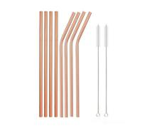 cannucce acciaio inossidabile Rainbow Color Reusable Metal Straws Set With Cleaner Brush Stainless Steel Drinking Straw Milk Bar Party(10Pcs Rosegold)