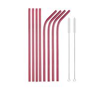 cannucce acciaio inossidabile Rainbow Color Reusable Metal Straws Set With Cleaner Brush Stainless Steel Drinking Straw Milk Bar Party(10Pcs Red)