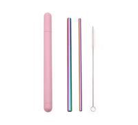 cannucce acciaio inossidabile Stainless Steel Straw Set Metal Straw Reusable Drinking Straw With Cleaner Brush Portable Box(Rainbow-Pink Box)