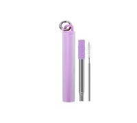 Cannucce Acciaio Inox Reusable Straws Stainless Steel With Cleaning Brush Portable Folding Straw Set With Keychain Organizer per frutta(Purple)