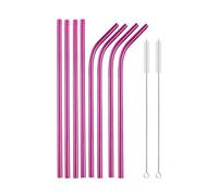 Cannucce Acciaio Rainbow Color Reusable Metal Straws Set With Cleaner Brush Stainless Steel Drinking Straw Milk Bar Party(10Pcs Pink)