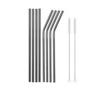 Cannucce Acciaio Rainbow Color Reusable Metal Straws Set With Cleaner Brush Stainless Steel Drinking Straw Milk Bar Party(10Pcs Black)