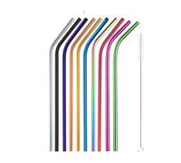 Cannucce Acciaio Rainbow Color Reusable Metal Straws Set With Cleaner Brush Stainless Steel Drinking Straw Milk Bar Party(11Pcs Mix Bent B)