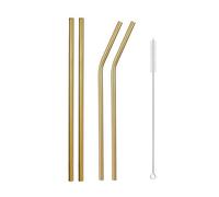 Cannucce Acciaio Rainbow Color Reusable Metal Straws Set With Cleaner Brush Stainless Steel Drinking Straw Milk Bar Party(5Pcs Gold)