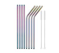 Cannucce Acciaio Rainbow Color Reusable Metal Straws Set With Cleaner Brush Stainless Steel Drinking Straw Milk Bar Party(10Pcs Rainbow)