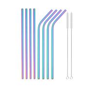 Cannucce Acciaio Reusable Metal Straws Set Stainless Steel Straw Straight Bent Drinking Straw With Cleaning Brush Party Bar(8pcs rainbow)