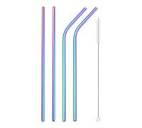 Cannucce Acciaio Reusable Metal Straws Set Stainless Steel Straw Straight Bent Drinking Straw With Cleaning Brush Party Bar(4pcs rainbow)