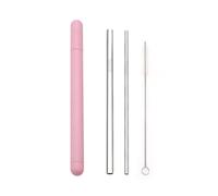 Cannucce Acciaio Stainless Steel Straw Set Metal Straw Reusable Drinking Straw With Cleaner Brush Portable Box(Silver-Pink Box)