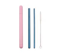 Cannucce Acciaio Stainless Steel Straw Set Metal Straw Reusable Drinking Straw With Cleaner Brush Portable Box(Blue-Pink Box)