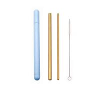 Cannucce Acciaio Stainless Steel Straw Set Metal Straw Reusable Drinking Straw With Cleaner Brush Portable Box(Gold-Blue Box)