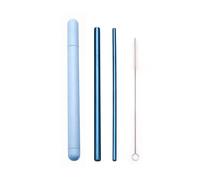 Cannucce Acciaio Stainless Steel Straw Set Metal Straw Reusable Drinking Straw With Cleaner Brush Portable Box(Blue-Blue Box)