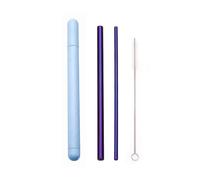 Cannucce Acciaio Stainless Steel Straw Set Metal Straw Reusable Drinking Straw With Cleaner Brush Portable Box(Purple-Blue Box)